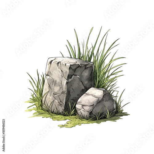stone and grass drawn vector illustration