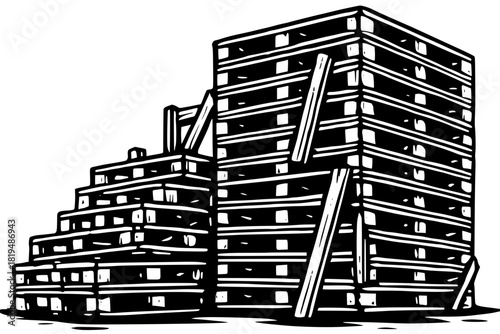 utline vector illustration of stacked wooden pallets, perfect for logistics, storage