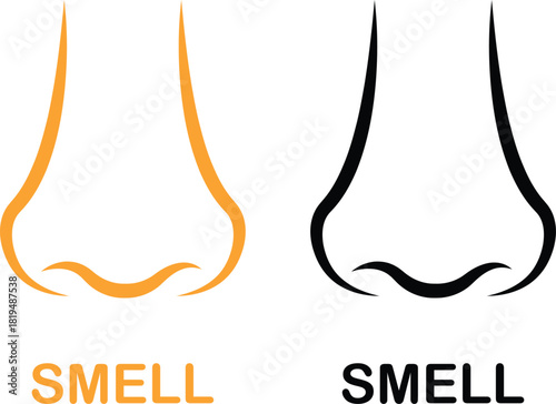 Smell nose icon set collection group in flat black line style, scent aroma odor sniff symbol pack, human sense olfactory element bundle, simple minimal outline illustration graphics vector