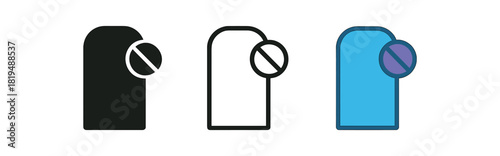 deep work icons three door or screen icons with tiny do not disturb symbol one flat solid monochrome one thin black outline black and white one full color flat icon blue and purple
