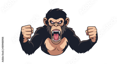 An illustration of an angry ape with fists clenched and teeth bared, exhibiting a fierce and aggressive stance, showcasing a cartoonish design.