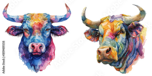 head bull watercolor vector illustration