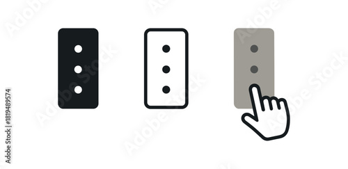 context menu icons three rectangle icons with three vertical dots and hand hovering one flat solid monochrome one thin black outline black and white one full color flat icon neutral ui