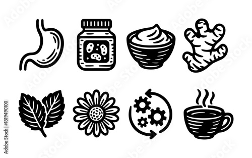 Herbal remedies icons: flat style for wellness and health concepts