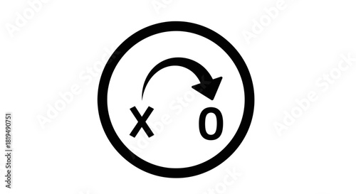 A black circular icon with an arrow indicating a circular motion from an 'X' to a '0'.