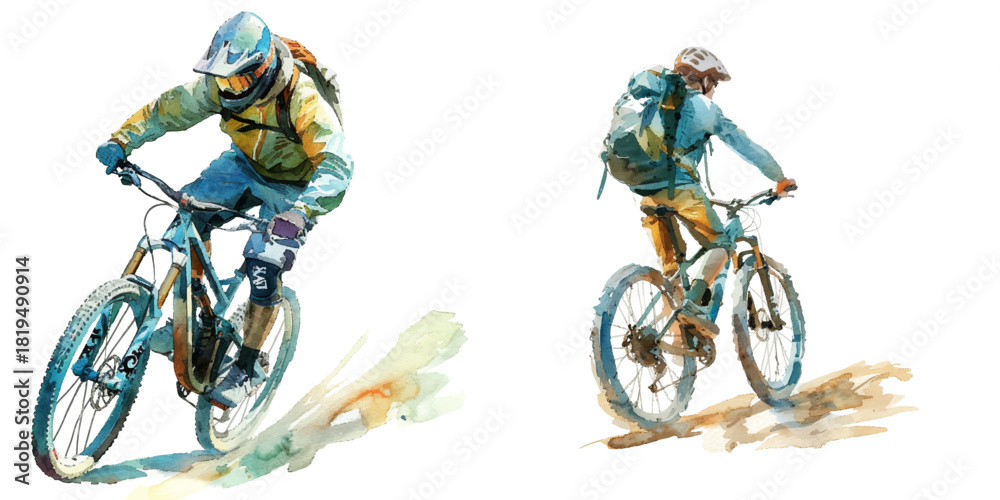 Fototapeta premium mountain biking downhill watercolor vector illustration