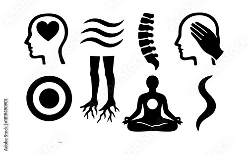 Mind body connection symbols: wellness and meditation icons