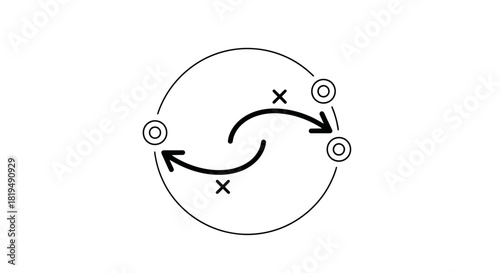 Diagram illustrating a circular process with two opposing arrows and three circular nodes, suggesting a cyclical or feedback mechanism.