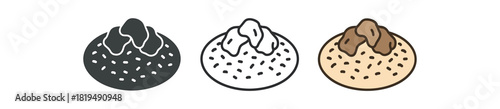 jordanian mansaf icons three plates with rice meat chunks and yogurt sauce blob one flat solid monochrome one thin black outline black and white one full color flat icon beige and brown