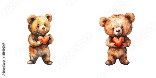 teddy bear holding heart watercolor vector illustration