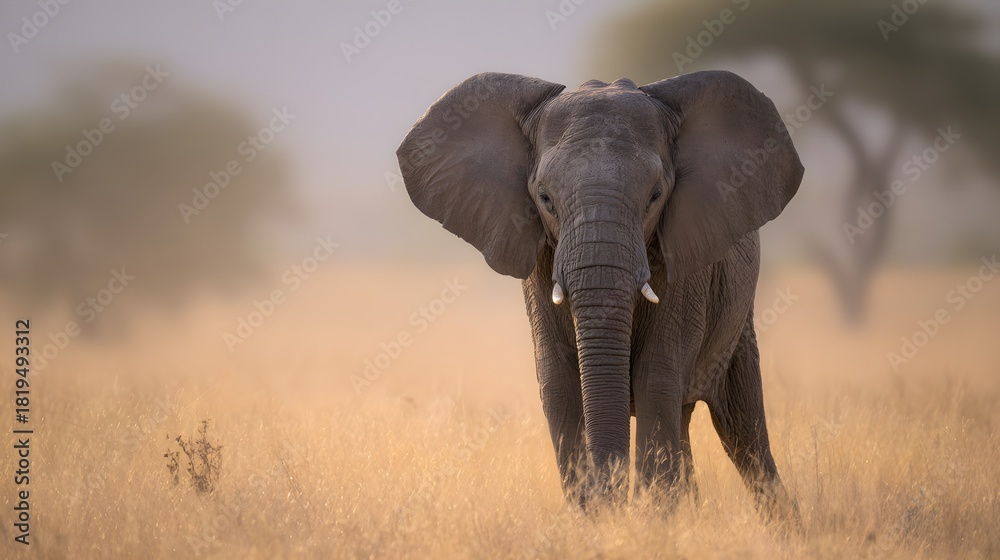 Fototapeta premium Gentle giant African elephant portrait serenity of savanna wildlife conservation peaceful golden light