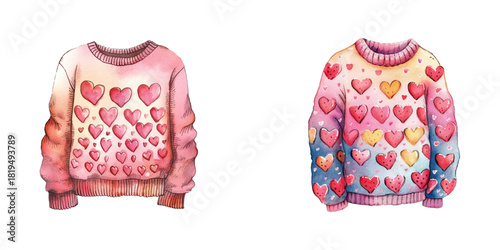 valentine sweater watercolor vector illustration