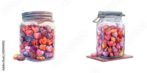 valentines candies in jar watercolor vector illustration
