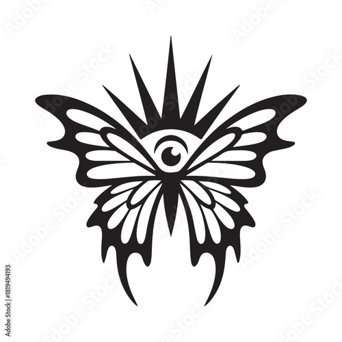 Black Butterfly With Eye Symbol And Rays insect all seeing eye