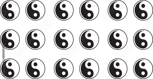 Repeating Pattern of Yin Yang Symbols Keywords: yin yang, symbol, philosophy, balance, harmony, duality, black and white, pattern, repetition