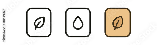 Flat vector illustration bar soaps with tiny leaf or drop icons soft rounded rectangles clean outline one black and white flat version one outline version one color version cozy textile