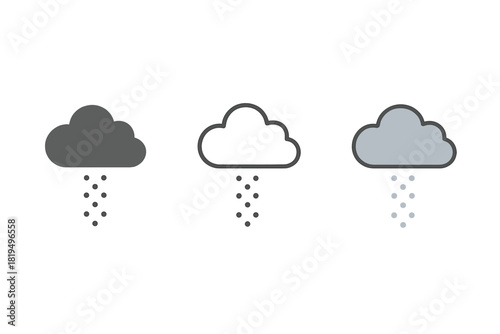 negative thought release icons three small cloud with dotted trail fading away one flat solid monochrome one thin black outline black and white one full color flat icon soft gray and blue
