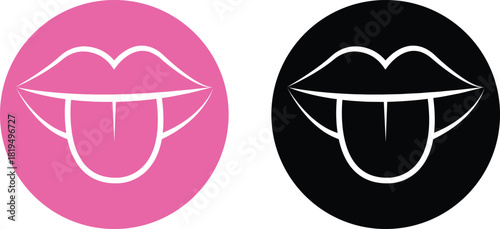 Taste mouth tongue icon set collection group, lip tongue outline symbol pack, flavor sense illustration bundle, taste organ graphic kit, line and flat style black vector drawing assortment