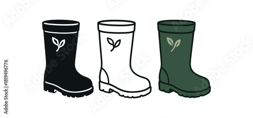 Flat vector illustration rubber with small leaf trims rounded silhouettes clean outline one black and white flat version one outline version one color version textile style like sample