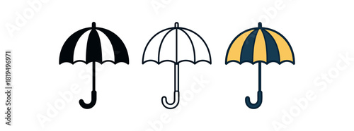 Flat vector illustration umbrellas with simple panels soft rounded shapes clean outline one black and white flat version one outline version one color version textile style like sample