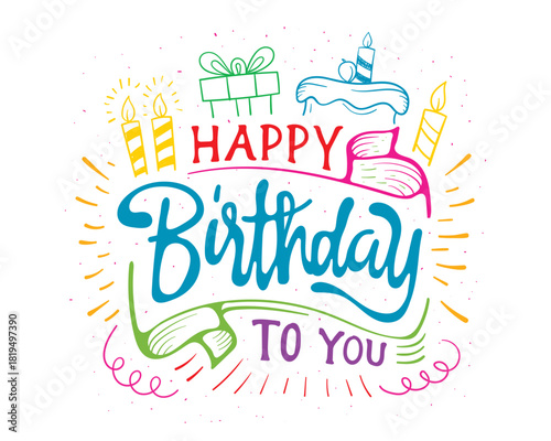 Happy Birthday Design Printable, Editable Birthday Vector, Invitations, Clipart & DIY Templates for Birthday greeting, Colorful Happy Birthday for mockup shirts mugs design