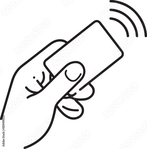 Payment icon. Hand holding card or coin to make contactless transaction on terminal vector illustration. Digital wallet and modern checkout symbol. 