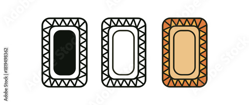 Flat vector illustration rugs with geometric borders rounded soft shapes clean outline one black and white flat version one outline version one color version