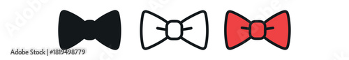 bow tie icons three bow tie icons one flat solid monochrome one thin black outline black and white one full color flat icon red party outfit style