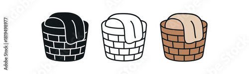 Flat vector illustration baskets with soft blankets inside rounded forms clean outline one black and white flat version one outline version one color version