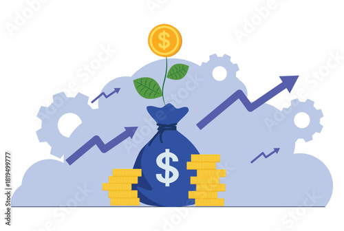 Money tree. Flower in a bag shows the growth of your investment