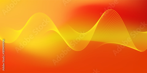 Abstract orange gradient background with shining lines waves. Minimalist background for banner, poster, cover, brochure, flyer, website