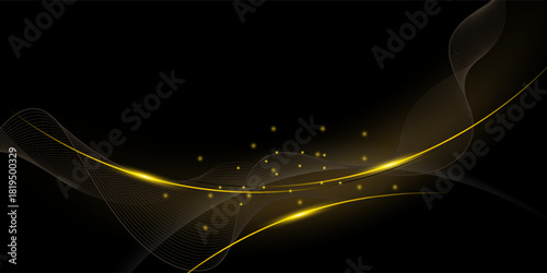 Abstract gold luxury background. Vector illustration element with gold light glow effect, texture, black gradient color. Modern graphic design, decoration for banner template or technology background