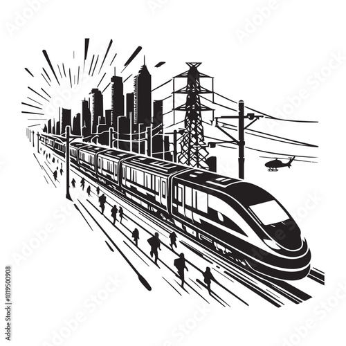 “Fast Electric Train Vector – Express Rail Graphic Design”