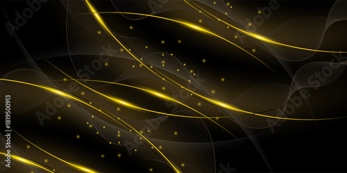 Abstract gold luxury background. Vector illustration element with gold light glow effect, texture, black gradient color. Modern graphic design, decoration for banner template or technology background