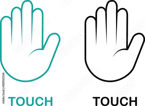 Touch hand icon set collection group in black flat line style, palm symbol illustration pack of gesture signs, stop hand mark outline bundle, sensory touch graphic elements assortment