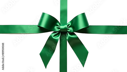 Green Ribbon Bow on White Background gift present isolated on a transparent background