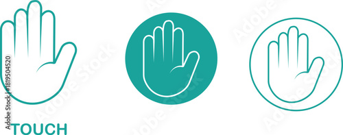 Touch hand icon set collection group in black flat line style, palm symbol illustration pack of gesture signs, stop hand mark outline bundle, sensory touch graphic elements assortment