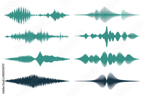 A collection of diverse sound wave visualizations demonstrates audio frequencies and amplitudes across various patterns.
