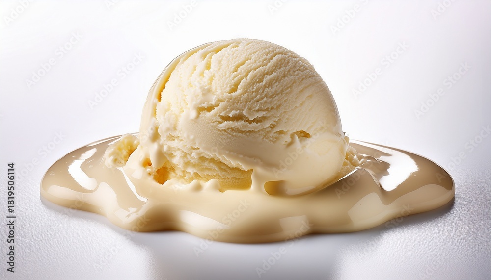 Fototapeta premium Melting Vanilla Ice Cream Scoop On White Surface