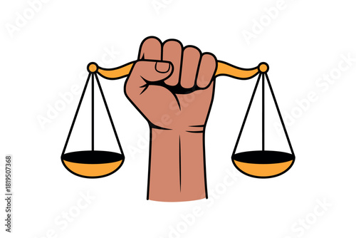 Fist holding the scales of justice, symbolizing fairness and equality.
