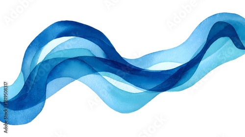 Fototapeta Naklejka Na Ścianę i Meble -  Serene blue watercolor wave design evokes peaceful East Asian inspired flowing artistry