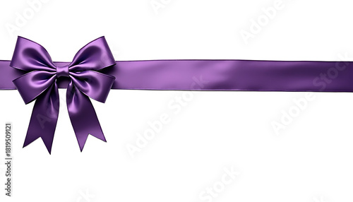 Purple Ribbon Bow with Tail on White Background satin isolated on a transparent background