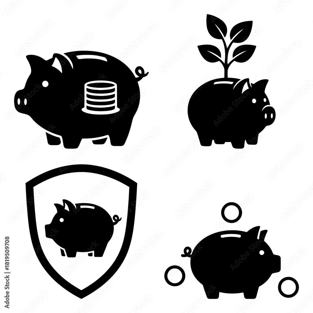 Obraz premium Savings Finance Piggy bank Hand drawn style medical and healthcare icons bundle