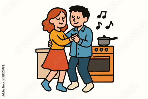 Cute doodle family couples collection flat vector illustration bold handdrawn outlines bright solid fills isolated on white clean white space sticker style minimal detail couple dancing