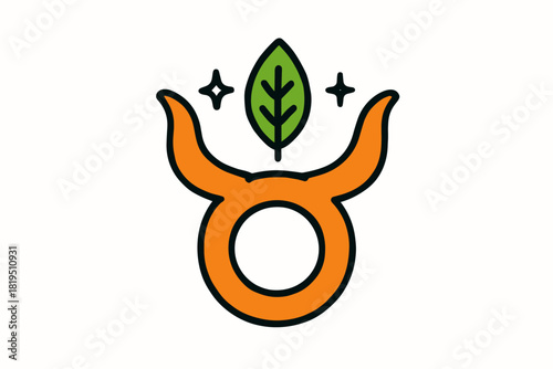 Cute doodle astrology spiritual collection flat vector illustration bold handdrawn outlines bright solid fills isolated on white clean white space sticker style minimal detail taurus bull