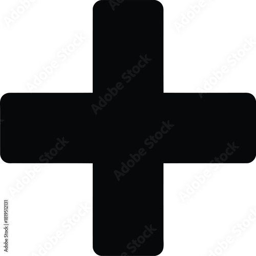Black plus sign icon isolated on white background for medical, math, or positive concepts