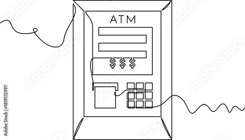 one line art ATM Machine vector illustration. line art, one continuous line, simple, hand drawn and sketch style. for icons, symbols, signs or logos. PNG