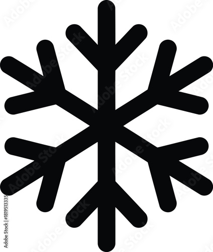 Black snowflake icon symbol for winter freeze cold weather climate vector graphic
