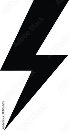Black lightning bolt icon for electricity, power, energy, flash, speed, warning symbol vector
