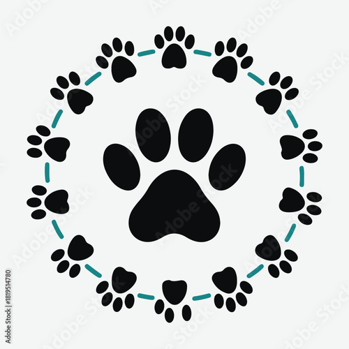 Circle of Paw Prints with Heart Shapes